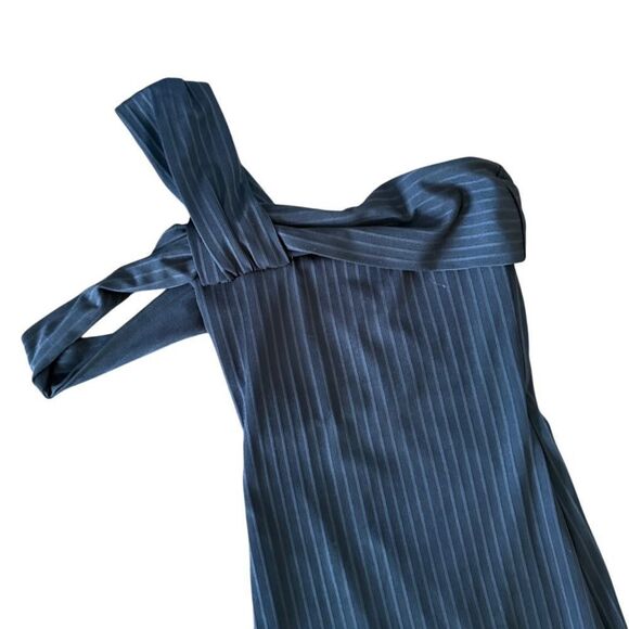 Baja East One Shoulder Gown Maxi Dress Black Ribbed 0 - Picture 4 of 6